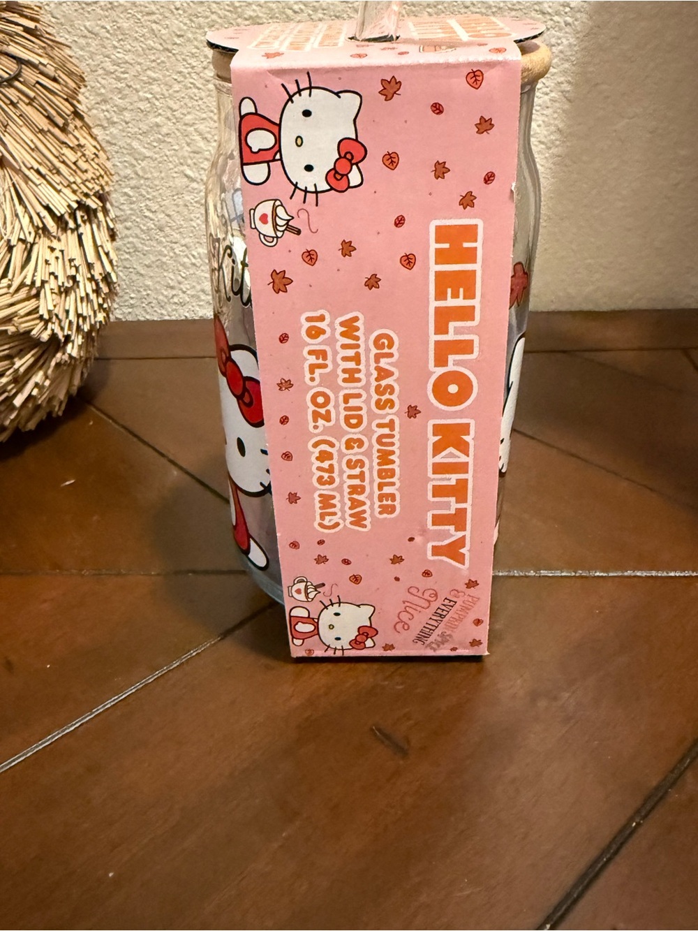 Hello Kitty Iridescent 16 oz Glass Tumbler w/ Straw & Lid- 🍂 Autumn/Halloween - Picture 3 of 5